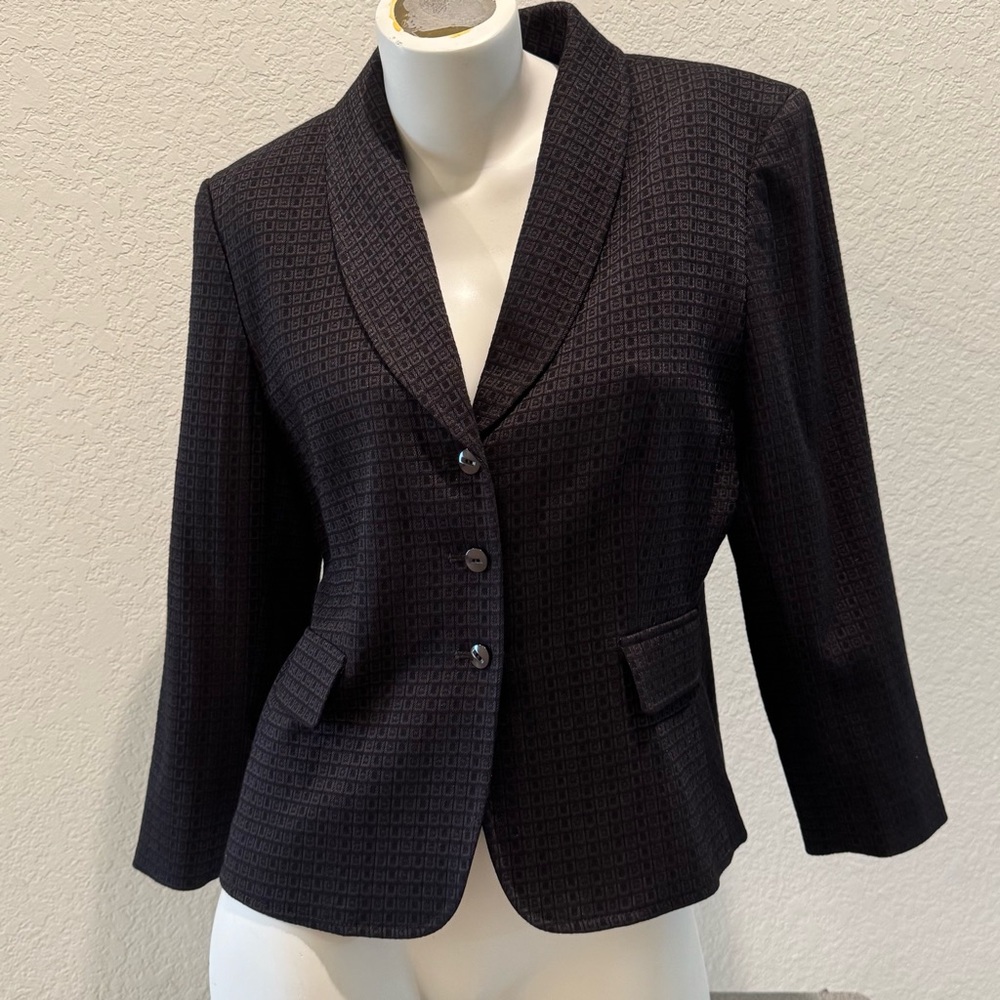 Women's Size 6 Tahari Arthur S. Levine Brown Square-Patterned Jacquard Blazer